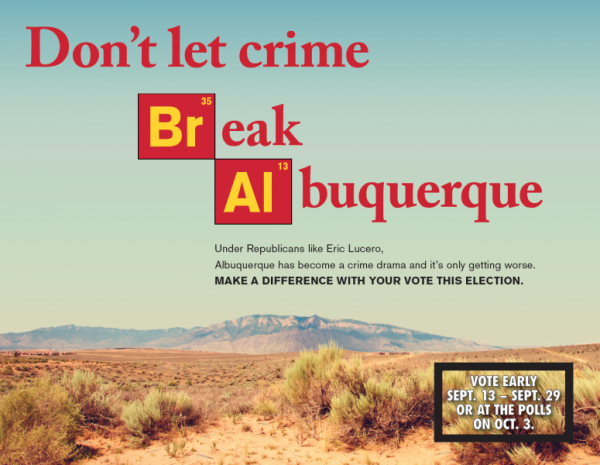 Albuquerque mail piece that reads, "Don't let crime break alburquerque"